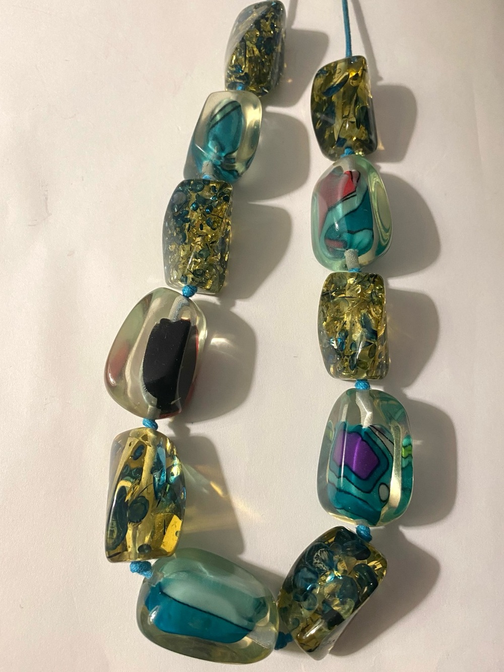 Vintage Chunky Acrylic Pebble Bead Necklace Colorful Encased Patterns